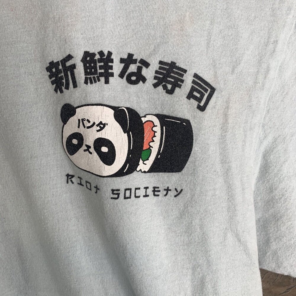 Riot Society Sushi Panda Graphic T-Shirt S White Crewneck Short Sleeve 100% Cott - Picture 3 of 6